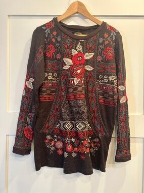 Biya for Johnny Was Embroidered Floral Long-Sleeve Women's sweater